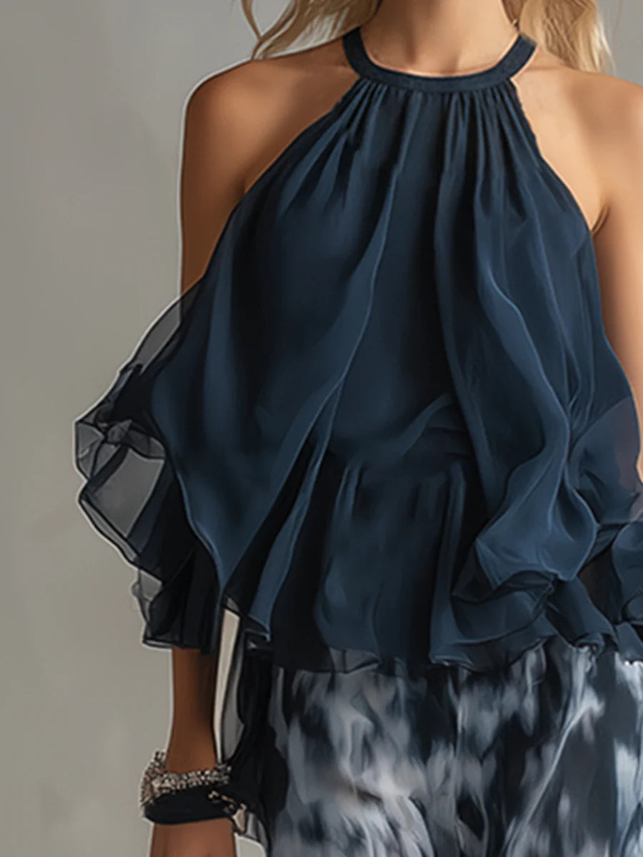 Sofia- Conjunto de Top Halter e Calças de Perna Larga Impressas
