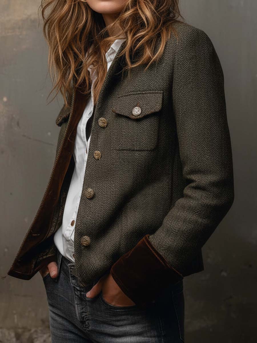 Agnes | Blazer com Contraste em Padrão Chevron