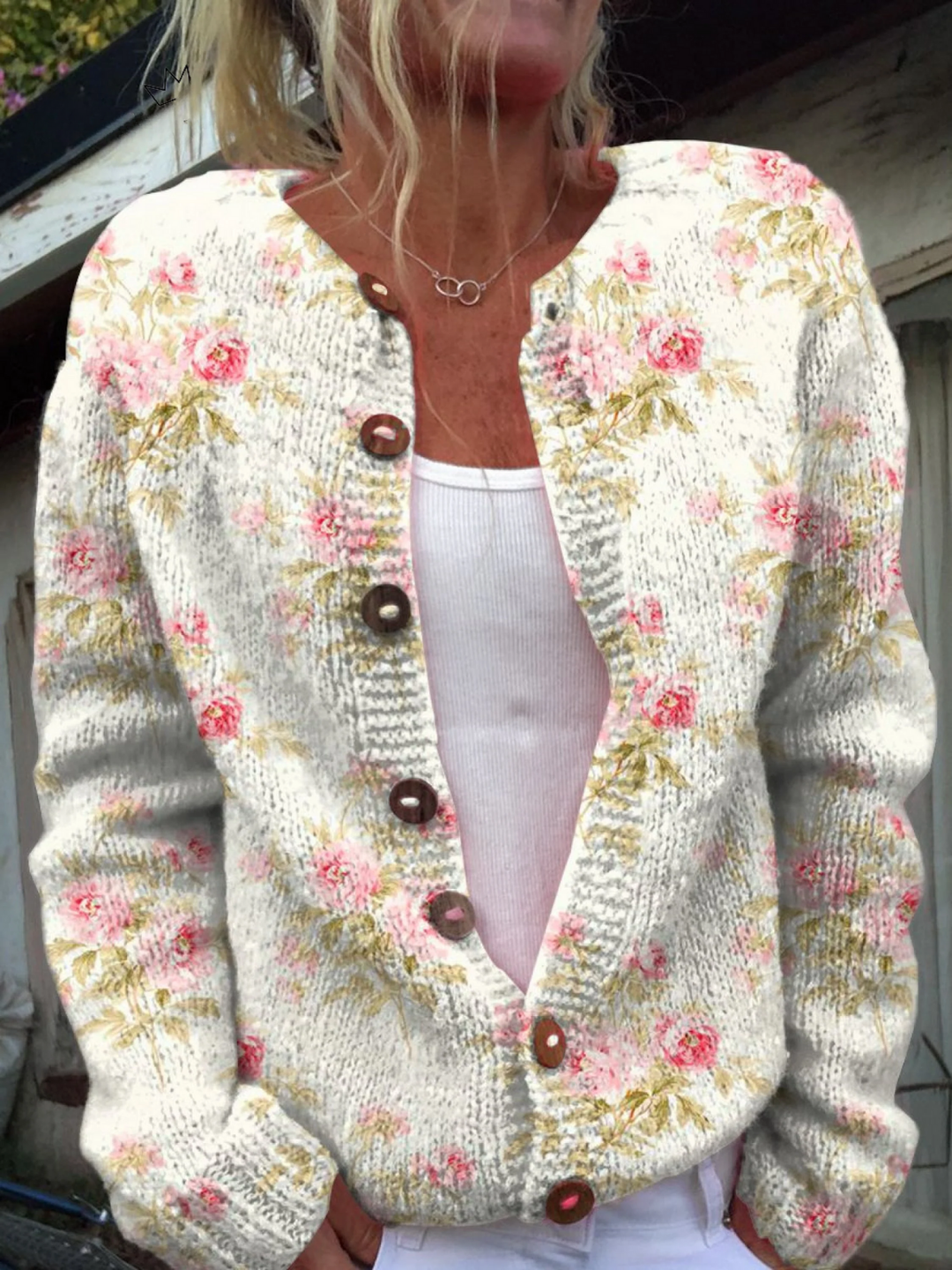 Kerensa™ | Cardigan de Malha Floral Vintage