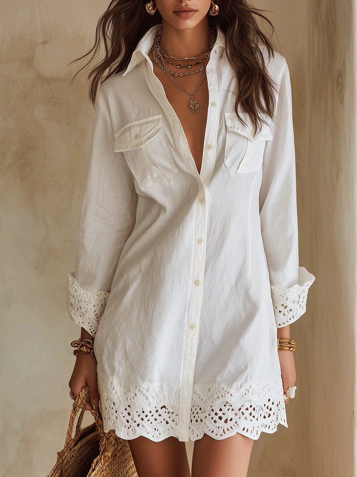 Vestido Mini Branco com Barra de Olho de Boémia