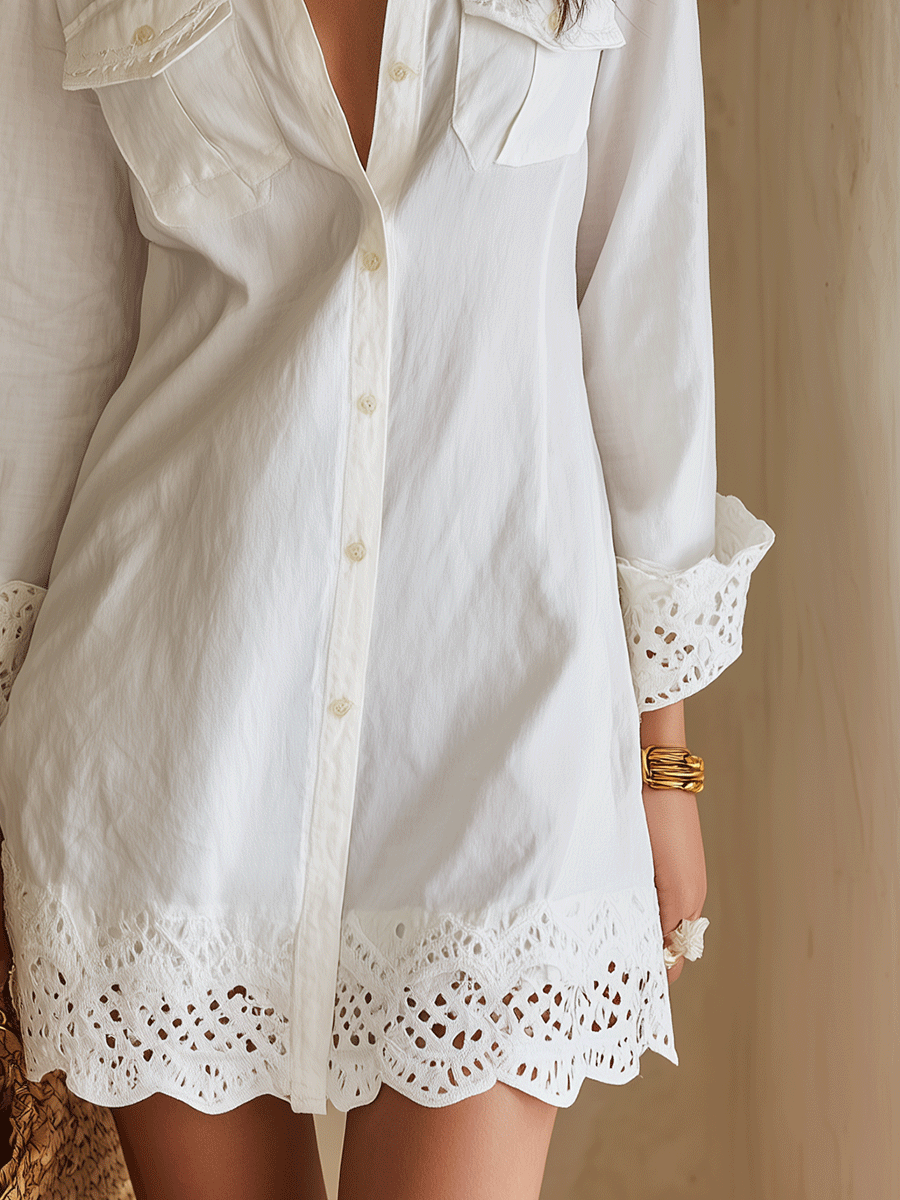 Vestido Mini Branco com Barra de Olho de Boémia