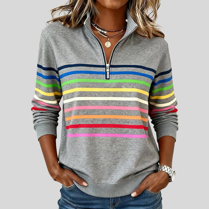 Prismette™ | Sweatshirt de Gola Zipper Colorida com Riscas