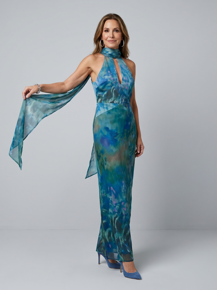 Junípero | Vestido Maxi Sem Mangas com Decote Halter e Abertura