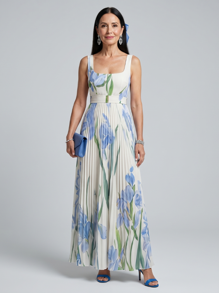 Ophelia | Vestido Midi Sem Mangas com Decote Quadrado e Estampado Floral