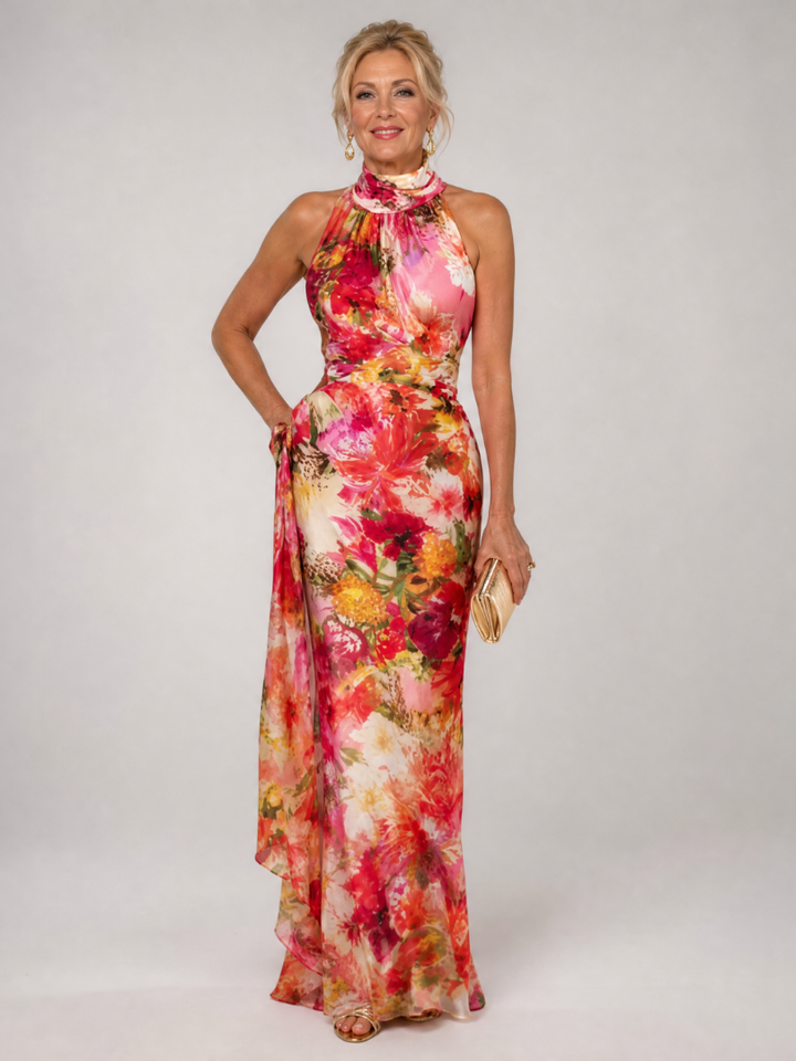 Elisabetta | Vestido Maxi de Flores com Decote Halter