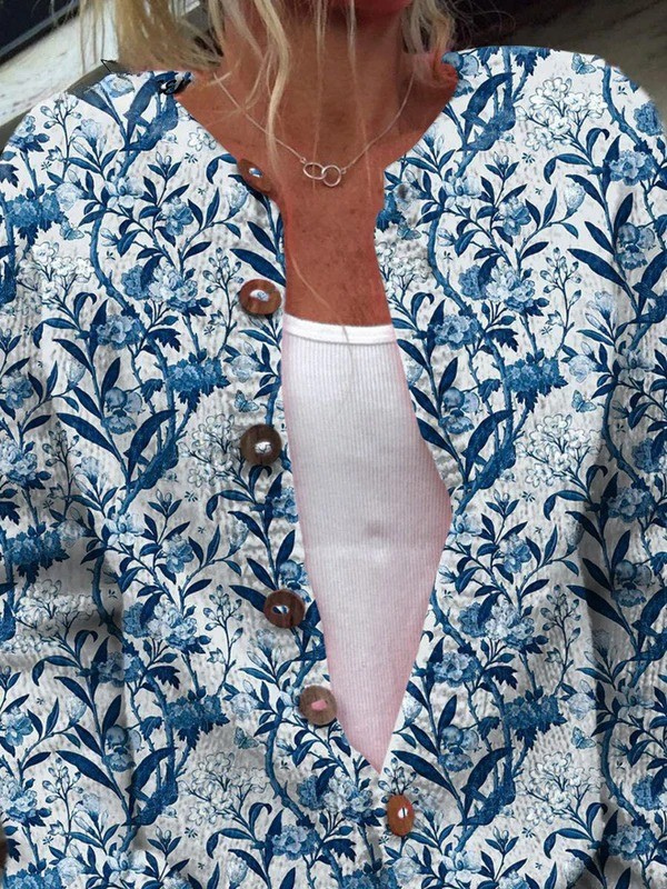 Tiverly™ | Cardigan Vintage Floral com Botões à Frente