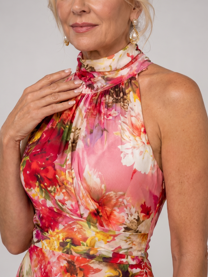 Elisabetta | Vestido Maxi de Flores com Decote Halter