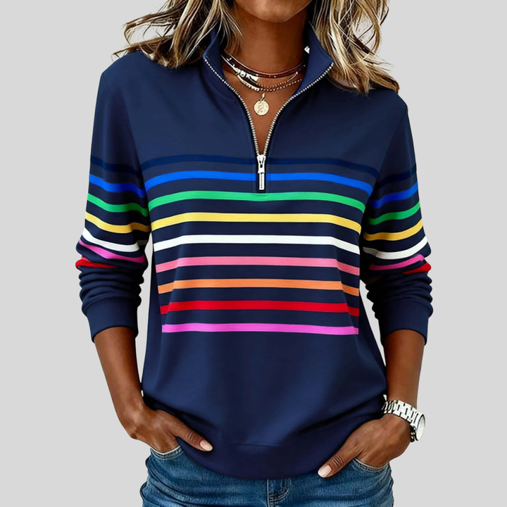 Prismette™ | Sweatshirt de Gola Zipper Colorida com Riscas