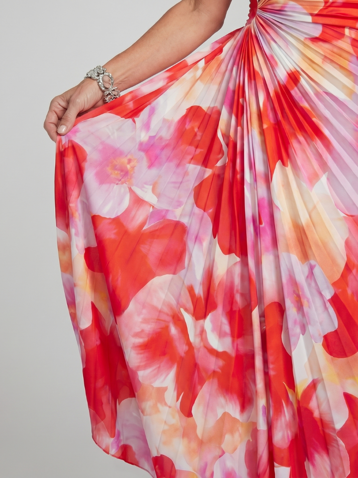Taya | Vestido Midi com Corpo Plissado de Um Ombro