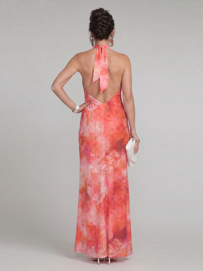 Coraline | Vestido Maxi de Padrão Impresso com Decote Halter