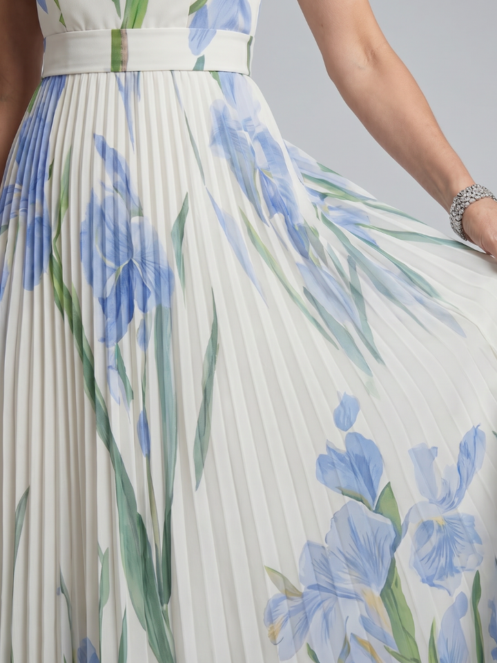 Ophelia | Vestido Midi Sem Mangas com Decote Quadrado e Estampado Floral