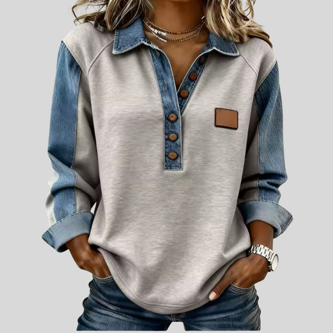 Voxanne™ | Pullover com Gola de Denim