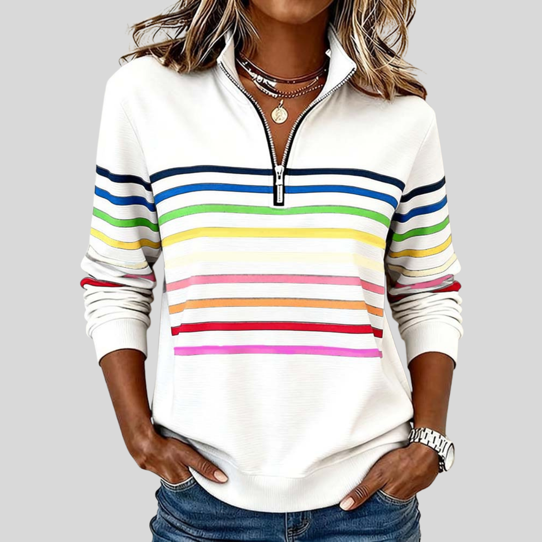 Prismette™ | Sweatshirt de Gola Zipper Colorida com Riscas