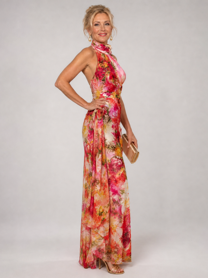 Elisabetta | Vestido Maxi de Flores com Decote Halter