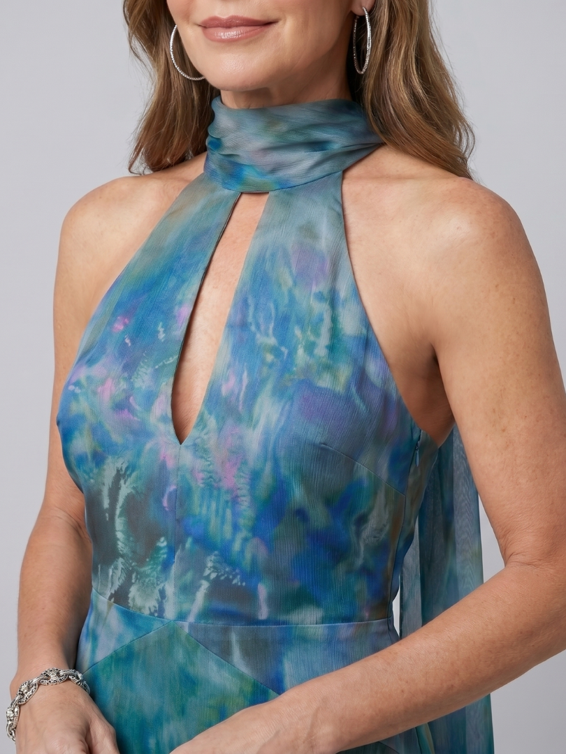 Junípero | Vestido Maxi Sem Mangas com Decote Halter e Abertura