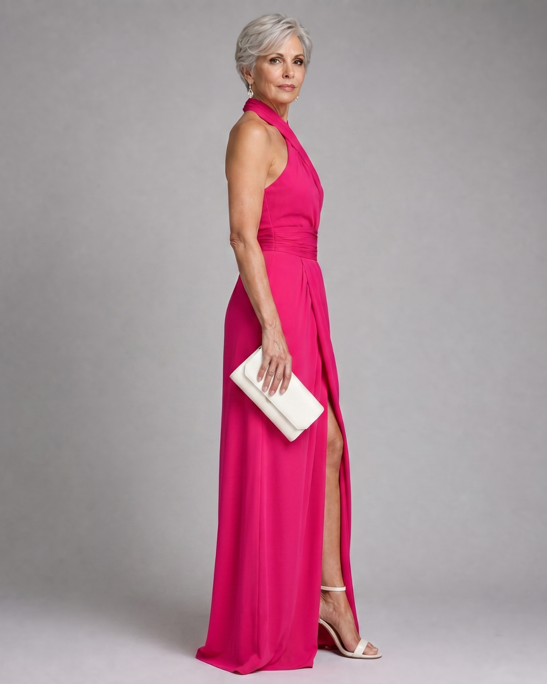 Vaelora | Vestido Midi com Decote Halter Cruzado e Fenda Lateral