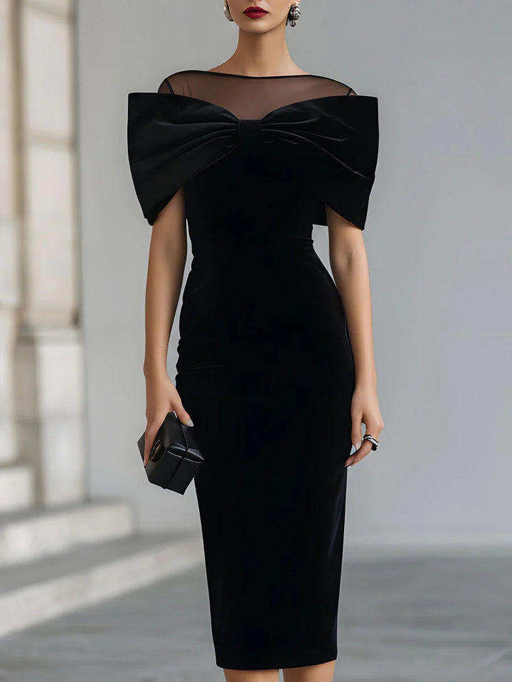 Vestido Midi de Veludo Preto Dramático