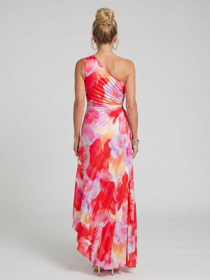 Taya | Vestido Midi com Corpo Plissado de Um Ombro