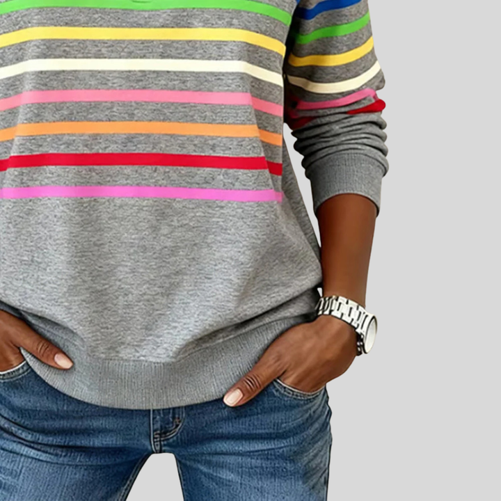 Prismette™ | Sweatshirt de Gola Zipper Colorida com Riscas