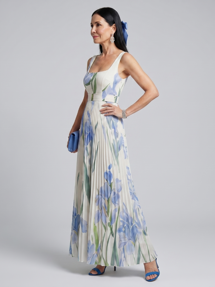 Ophelia | Vestido Midi Sem Mangas com Decote Quadrado e Estampado Floral
