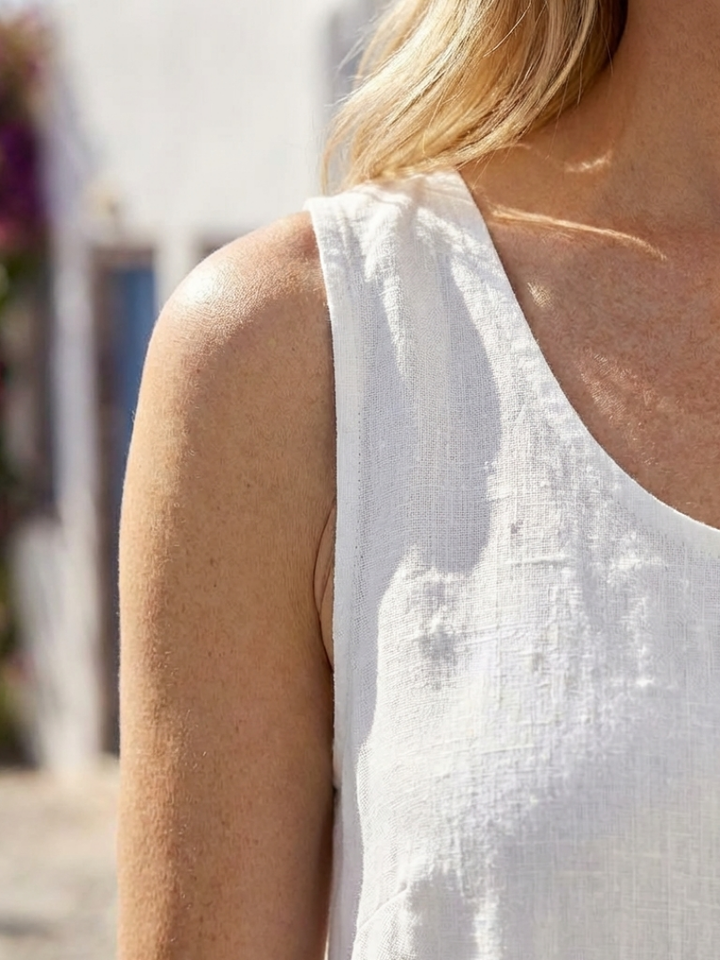 Ismera | Vestido midi descontraído sem mangas com decote redondo