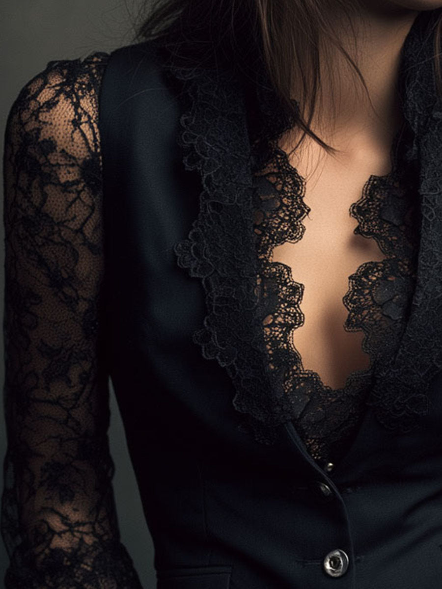 Noémie | Blazer Preto com Mangas Semi-Transparentes