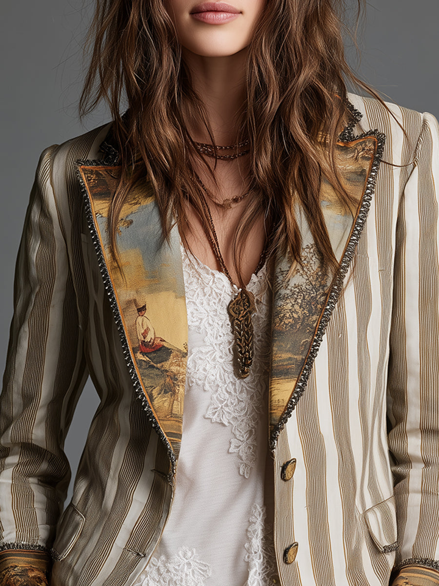 Celine | Blazer de Lapela Listrado Artístico