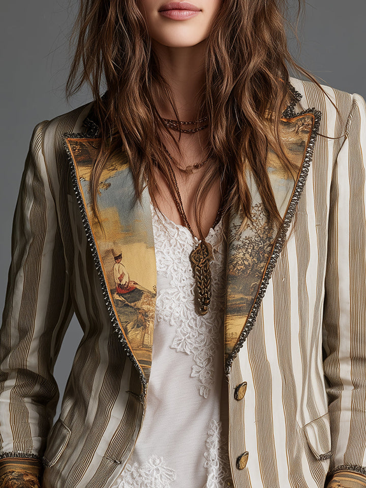 Celine | Blazer de Lapela Listrado Artístico