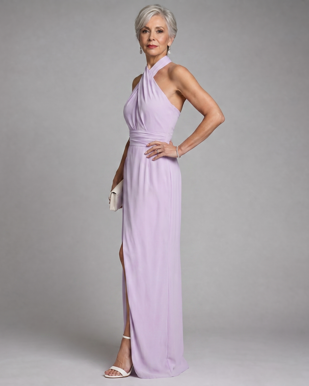 Vaelora | Vestido Midi com Decote Halter Cruzado e Fenda Lateral
