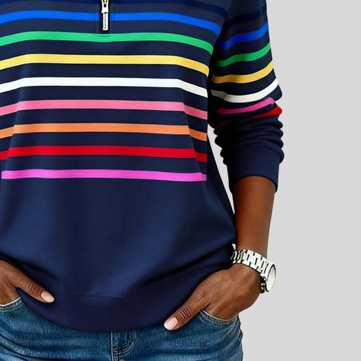 Prismette™ | Sweatshirt de Gola Zipper Colorida com Riscas