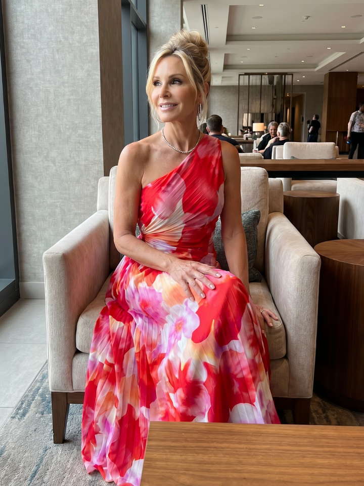 Taya | Vestido Midi com Corpo Plissado de Um Ombro