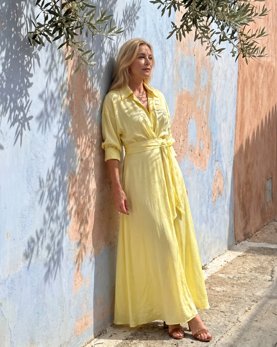 Zelith | Vestido Midi Fluido de Manga Longa com Cinto
