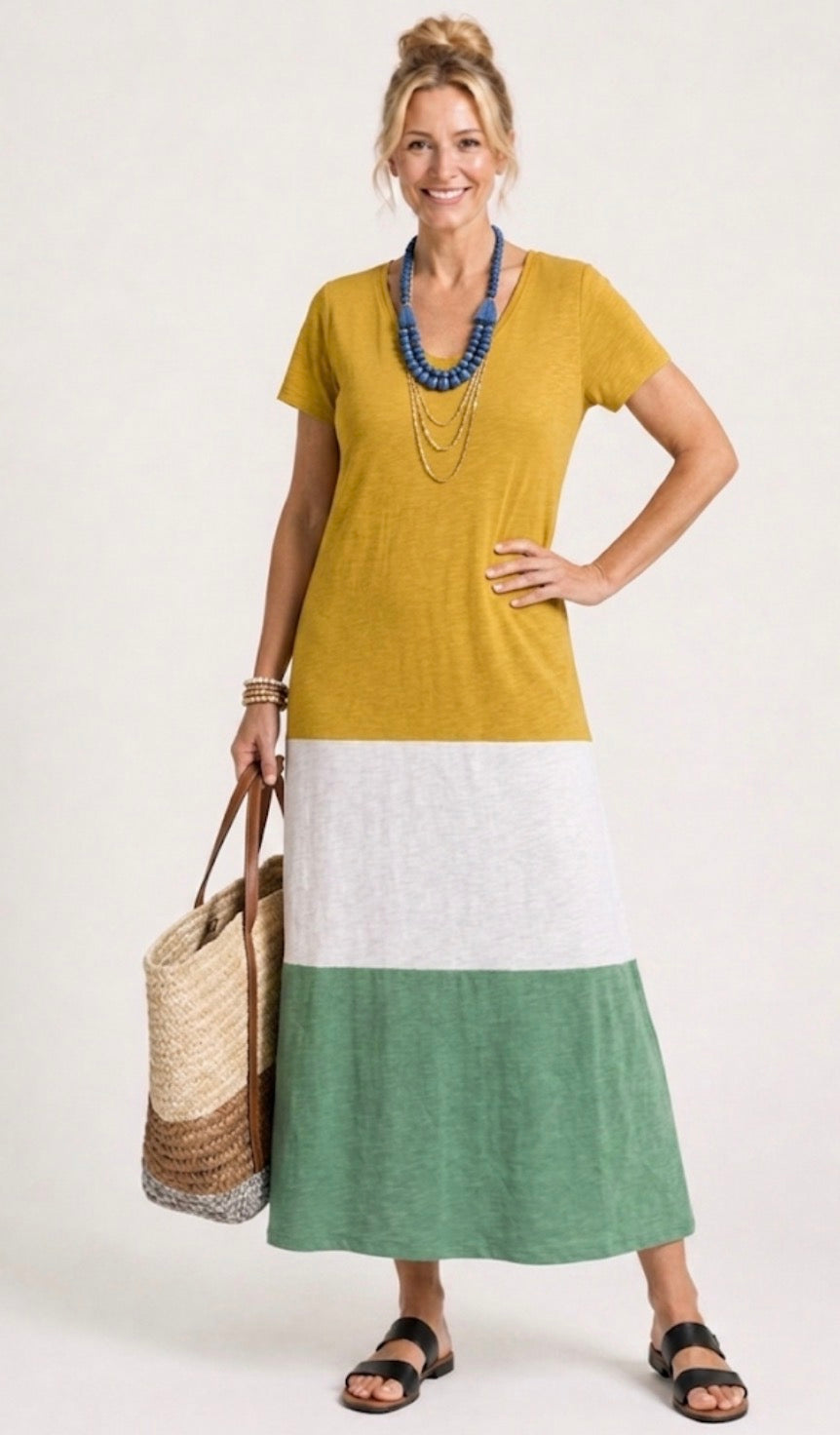 Thalia | Vestido Midi de Manga Curta com Bloco de Cor