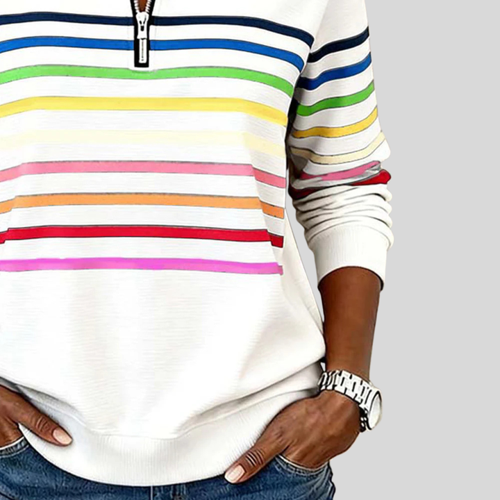 Prismette™ | Sweatshirt de Gola Zipper Colorida com Riscas