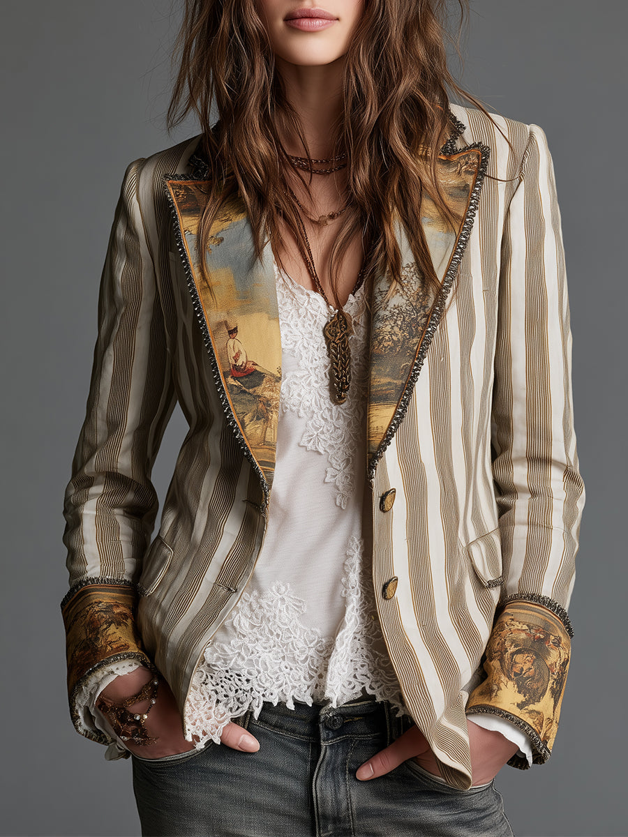 Celine | Blazer de Lapela Listrado Artístico