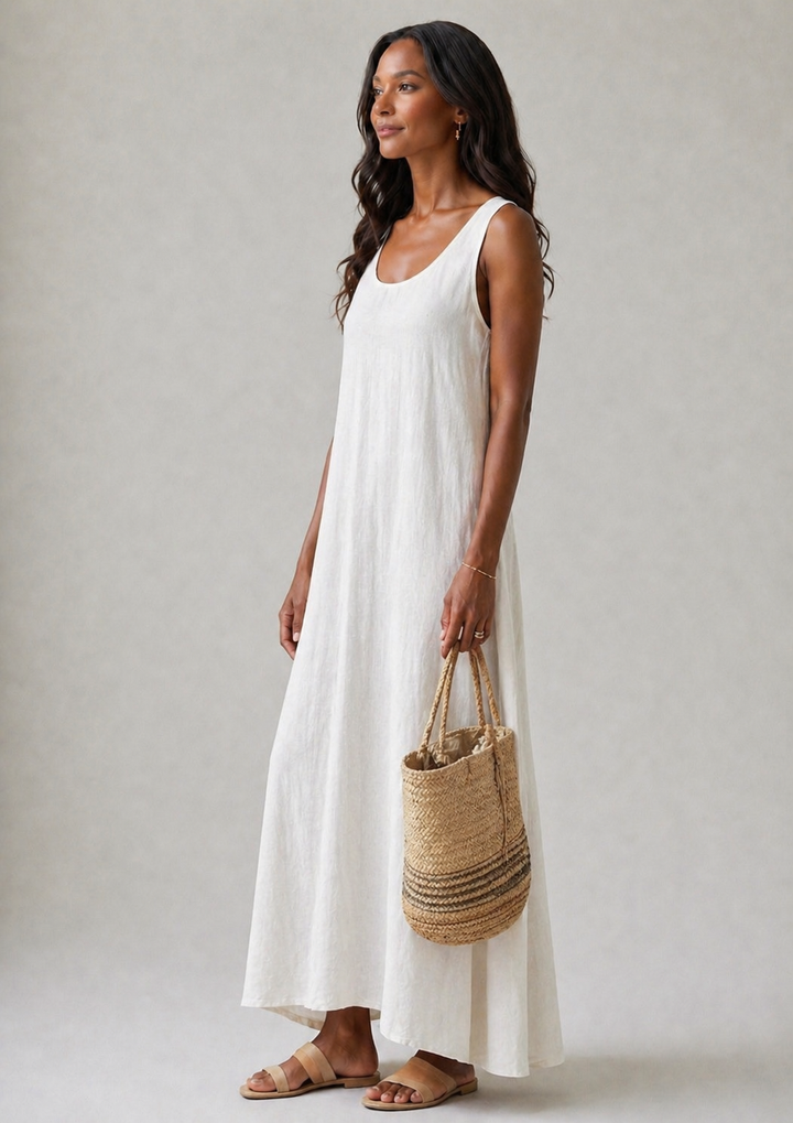 Ismera | Vestido midi descontraído sem mangas com decote redondo