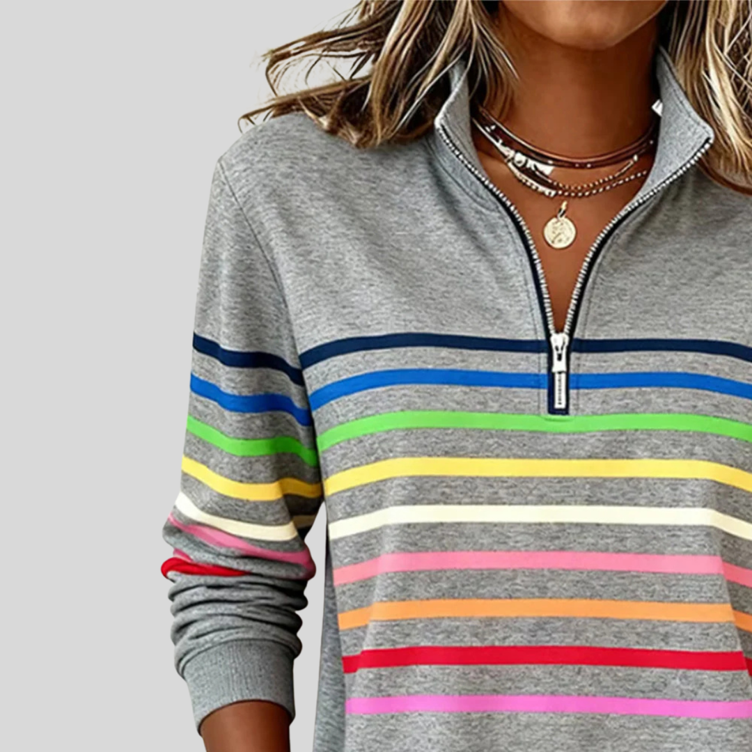 Prismette™ | Sweatshirt de Gola Zipper Colorida com Riscas