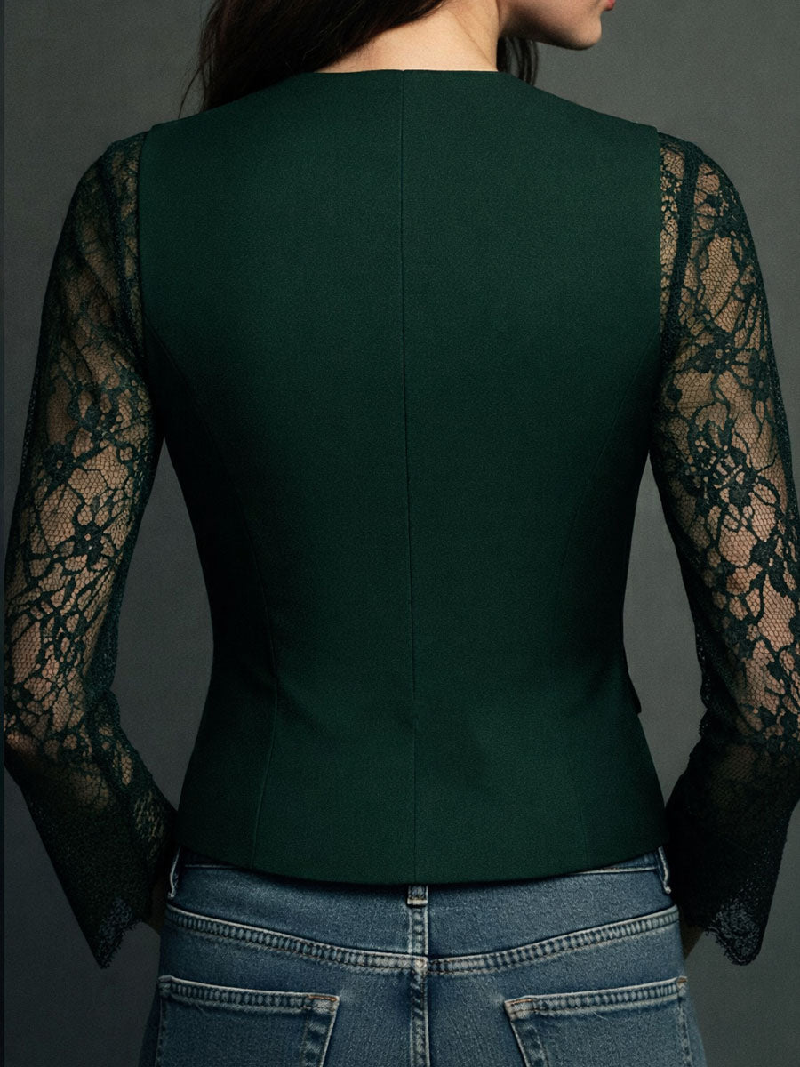 Noémie | Blazer Preto com Mangas Semi-Transparentes