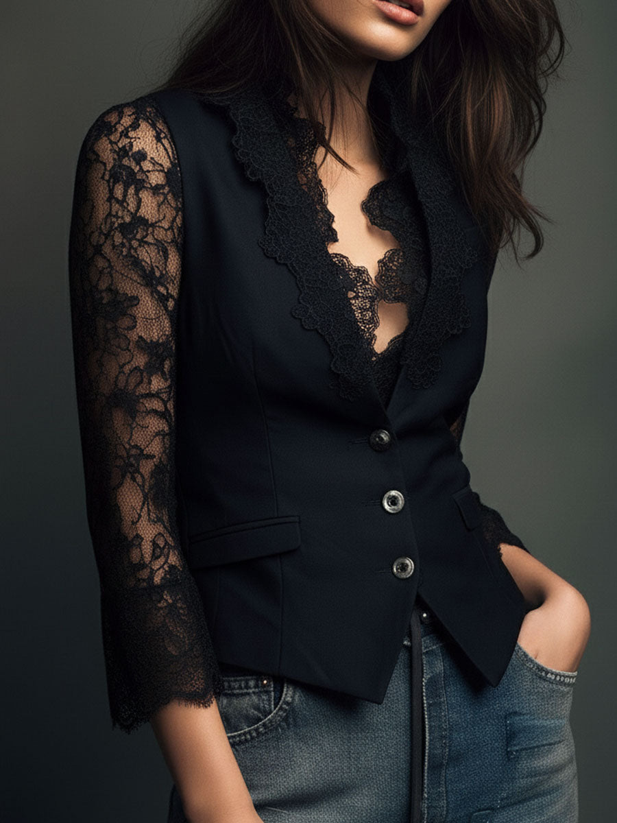 Noémie | Blazer Preto com Mangas Semi-Transparentes