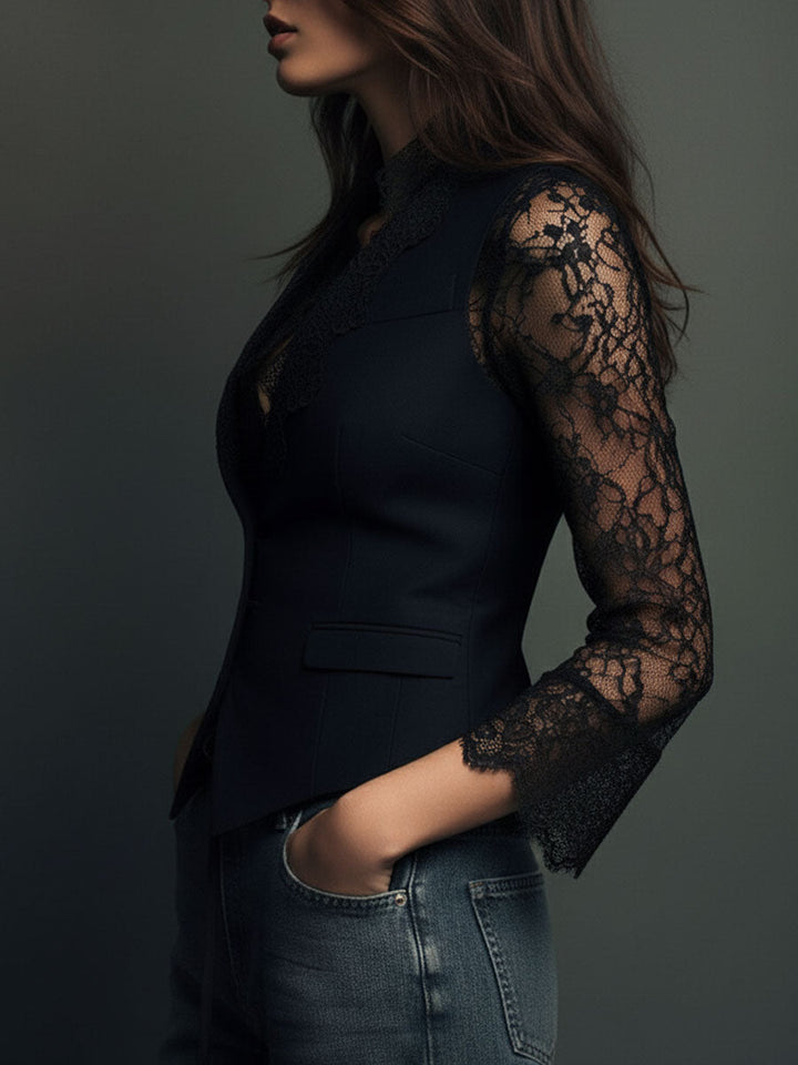 Noémie | Blazer Preto com Mangas Semi-Transparentes