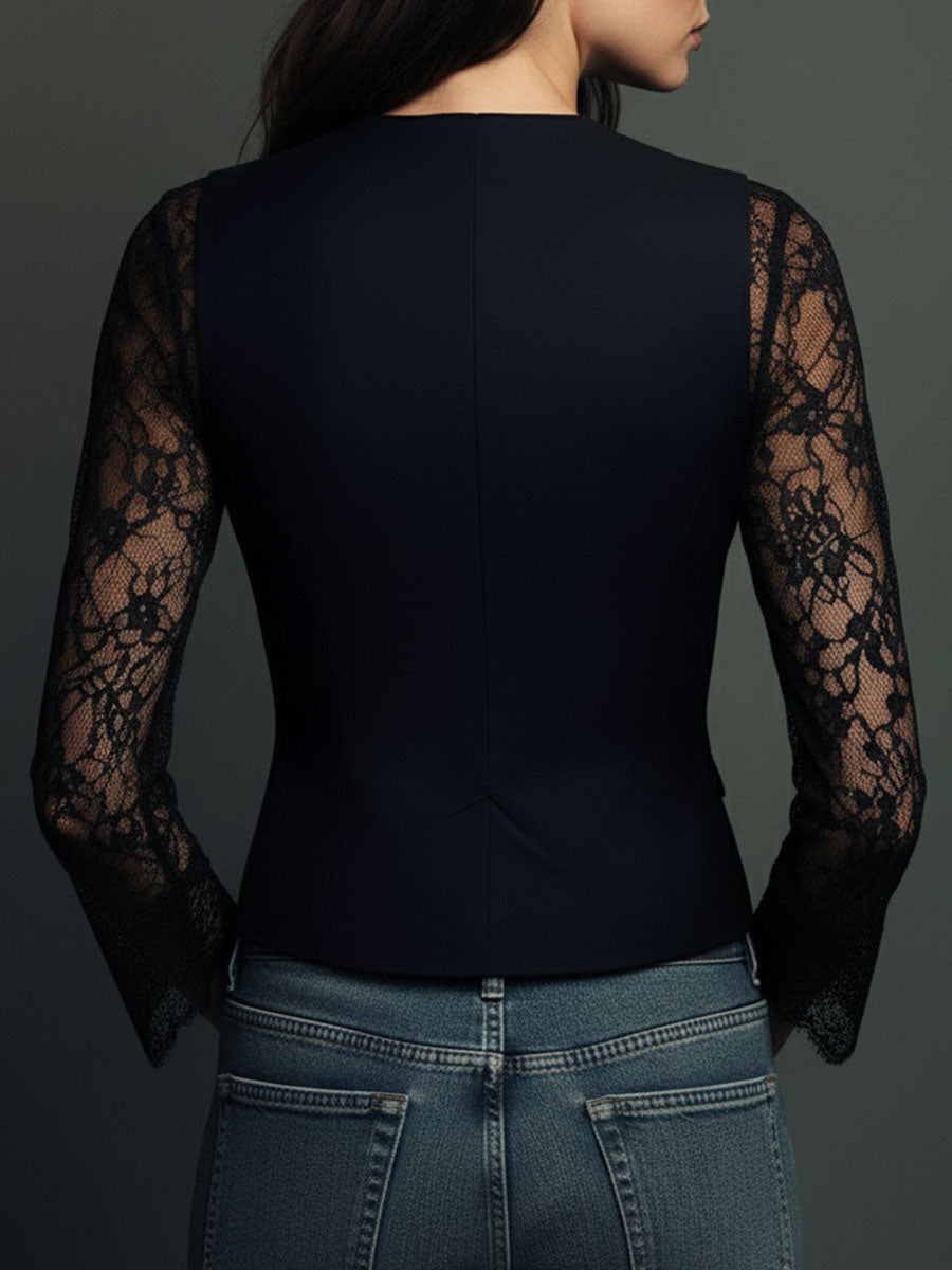 Noémie | Blazer Preto com Mangas Semi-Transparentes