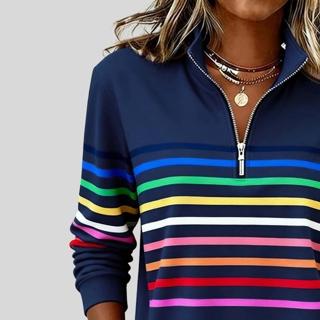 Prismette™ | Sweatshirt de Gola Zipper Colorida com Riscas