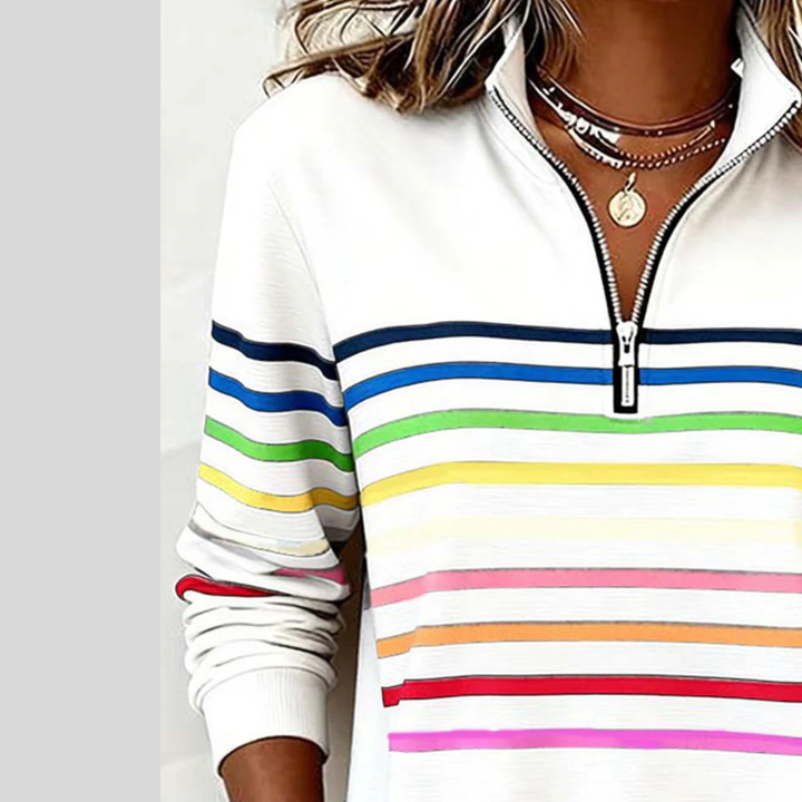 Prismette™ | Sweatshirt de Gola Zipper Colorida com Riscas
