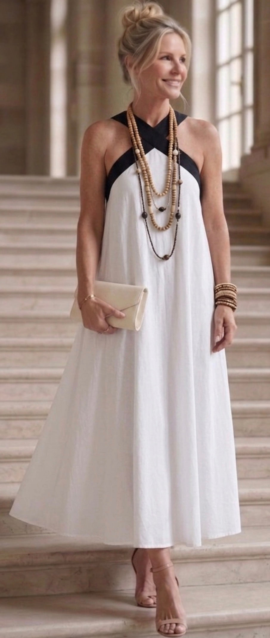 Adair | Vestido Midi com Alças Contrastantes e Decote Cruzado
