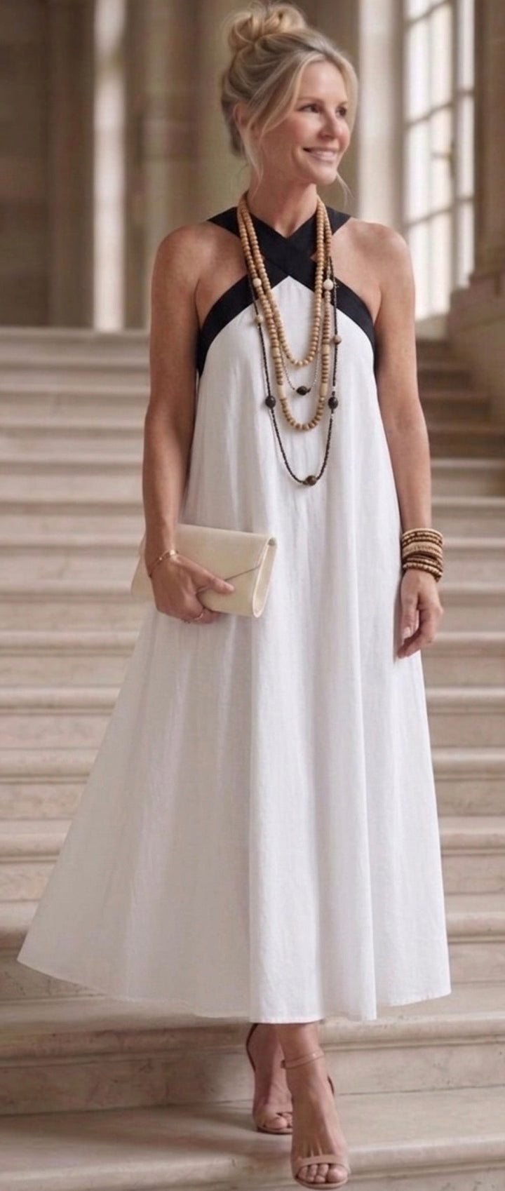 Adair | Vestido Midi com Alças Contrastantes e Decote Cruzado