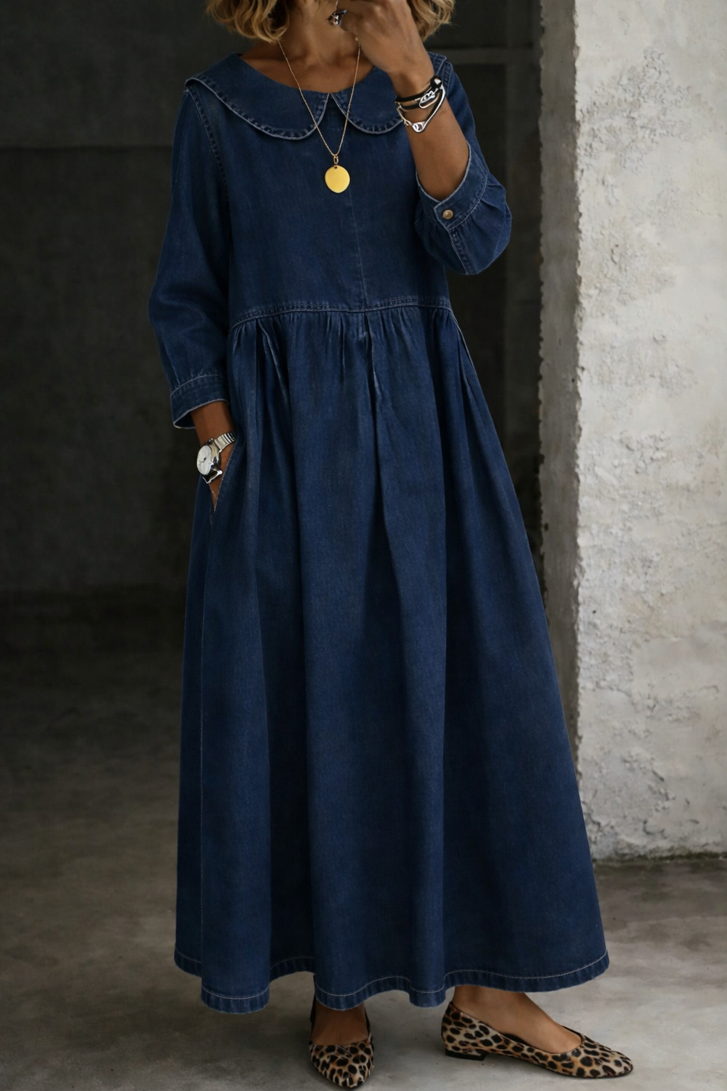 Clara | Vestido de Denim com Gola Peter Pan