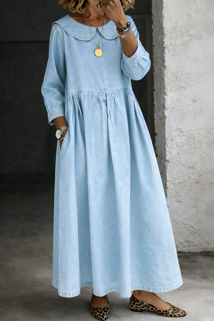 Clara | Vestido de Denim com Gola Peter Pan