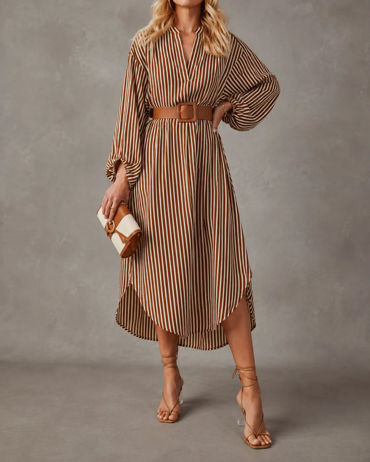 Sienna | Vestido Midi Camisa Listrado com Cinto