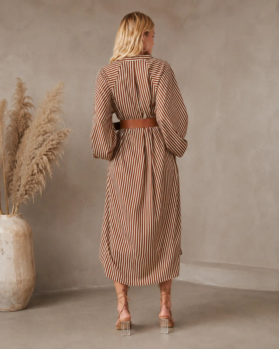 Sienna | Vestido Midi Camisa Listrado com Cinto