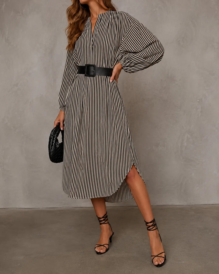 Sienna | Vestido Midi Camisa Listrado com Cinto